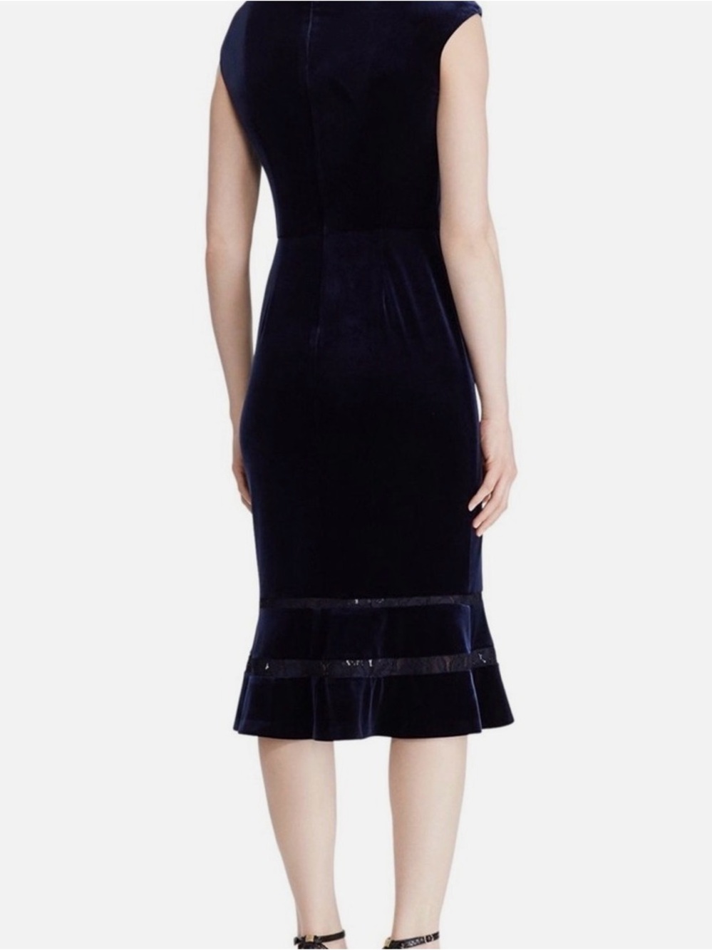 Ralph Lauren Navy Velvet Coctail Dress with Fluted Hem Lace Lined Size 8 NWT - Picture 2 of 12